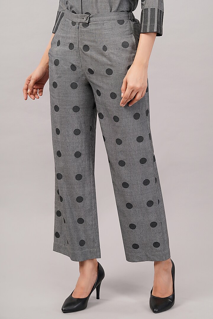 Grey Handwoven Silk & Cotton Trousers by Abraham & Thakore at Pernia's Pop Up Shop