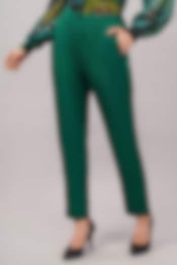 Forest Green Viscose Satin Quilted Trousers by Abraham & Thakore at Pernia's Pop Up Shop