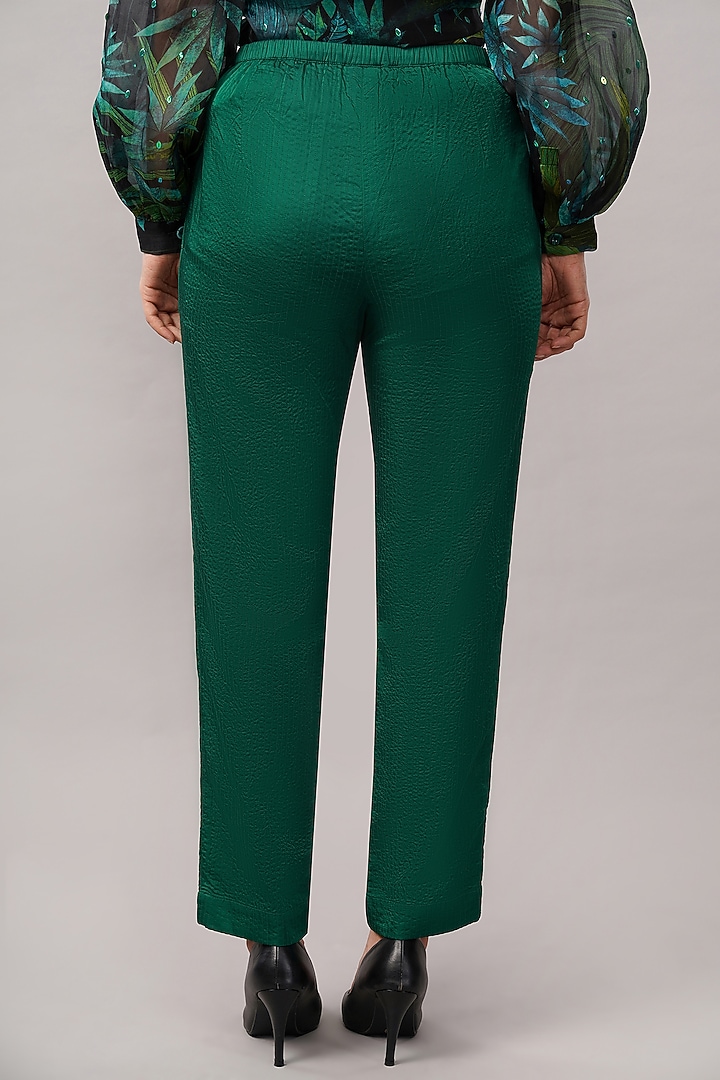 Forest Green Viscose Satin Quilted Trousers by Abraham & Thakore at Pernia's Pop Up Shop