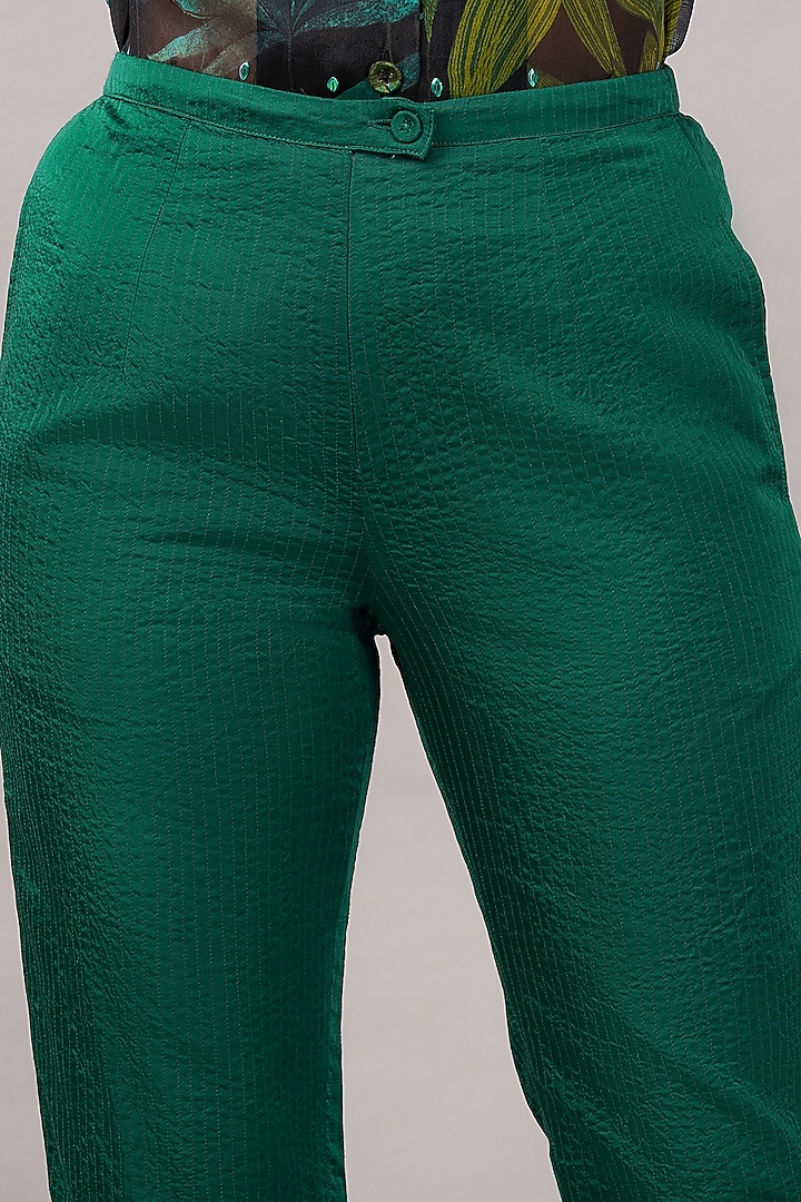 Forest Green Viscose Satin Quilted Trousers by Abraham & Thakore at Pernia's Pop Up Shop