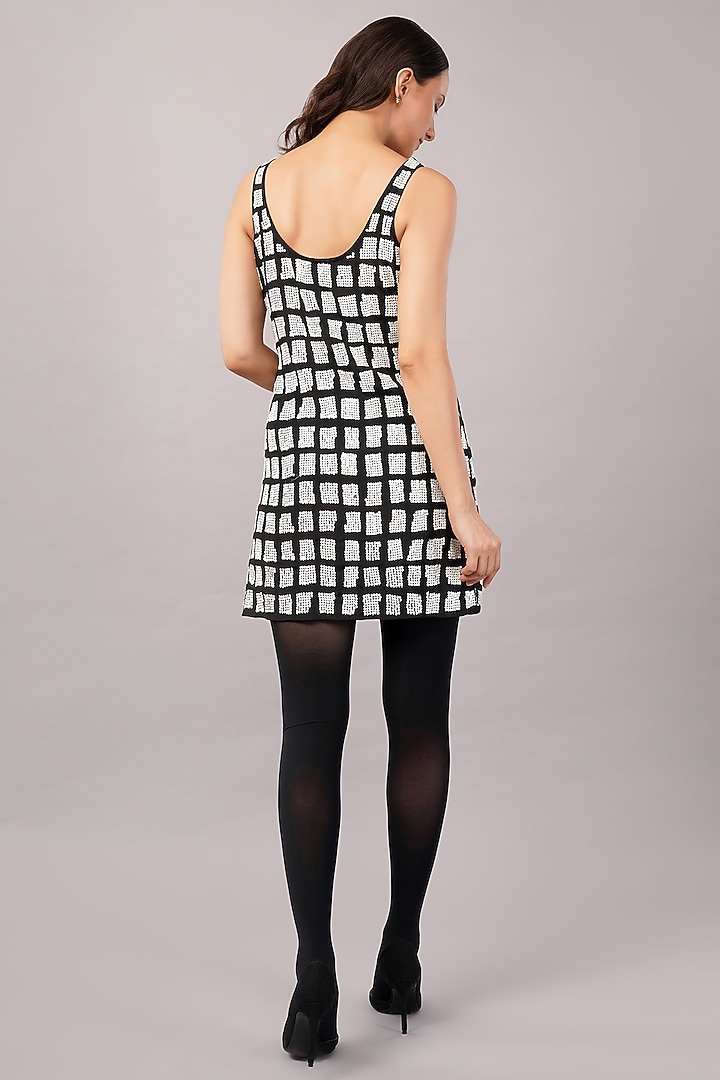 Black & Ivory Viscose Georgette Hand Embroidered Mini Vacation Dress by Abraham & Thakore at Pernia's Pop Up Shop