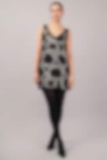Black & Silver Viscose Organza Hand Embroidered Mini Vacation Dress by Abraham & Thakore at Pernia's Pop Up Shop