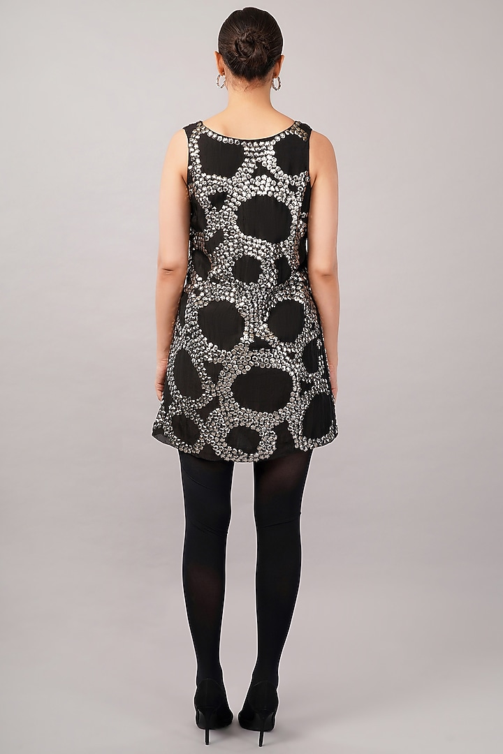 Black & Silver Viscose Organza Hand Embroidered Mini Vacation Dress by Abraham & Thakore at Pernia's Pop Up Shop