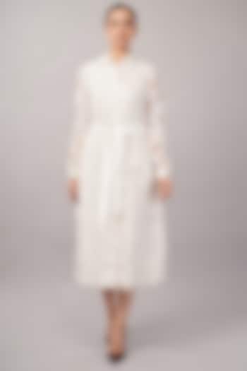Ivory Viscose Organza Hand Embroidered Midi Vacation Dress by Abraham & Thakore at Pernia's Pop Up Shop