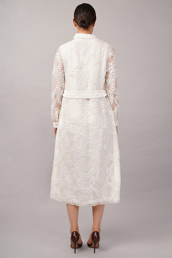 Ivory Viscose Organza Hand Embroidered Midi Vacation Dress by Abraham & Thakore at Pernia's Pop Up Shop