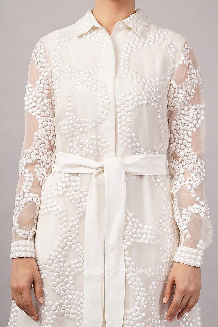 Ivory Viscose Organza Hand Embroidered Midi Vacation Dress by Abraham & Thakore at Pernia's Pop Up Shop