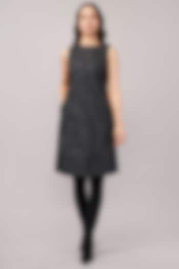 Black & Silver Viscose Crepe Thread Embroidered Mini Vacation Dress by Abraham & Thakore at Pernia's Pop Up Shop