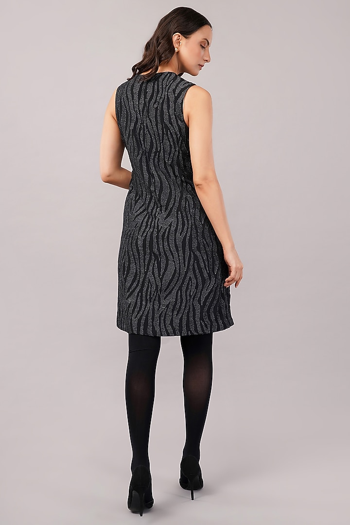 Black & Silver Viscose Crepe Thread Embroidered Mini Vacation Dress by Abraham & Thakore at Pernia's Pop Up Shop