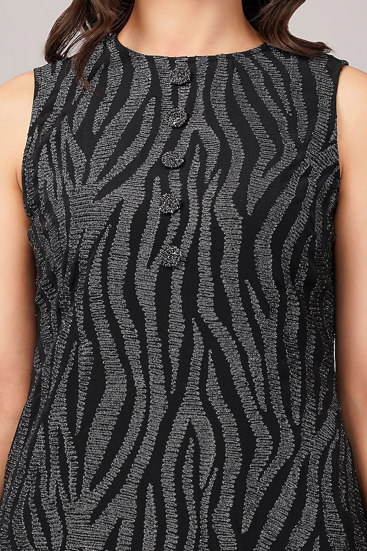 Black & Silver Viscose Crepe Thread Embroidered Mini Vacation Dress by Abraham & Thakore at Pernia's Pop Up Shop