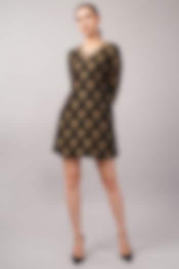 Black Silk Georgette Sequins Embellished Mini Vacation Dress by Abraham & Thakore at Pernia's Pop Up Shop