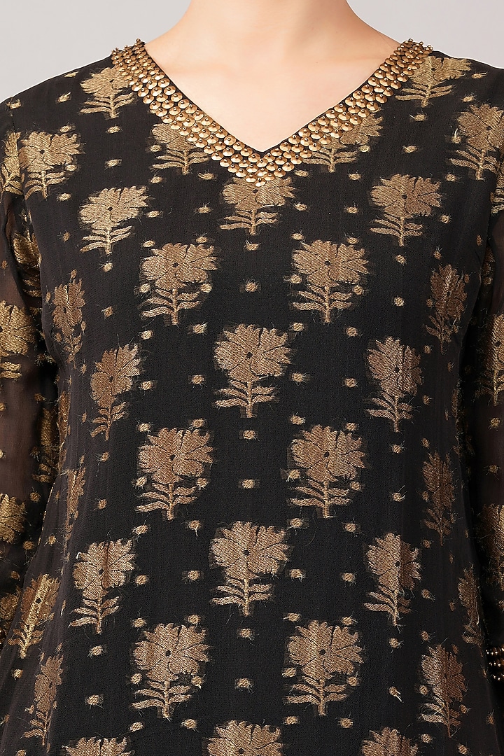 Black Silk Georgette Sequins Embellished Mini Vacation Dress by Abraham & Thakore at Pernia's Pop Up Shop