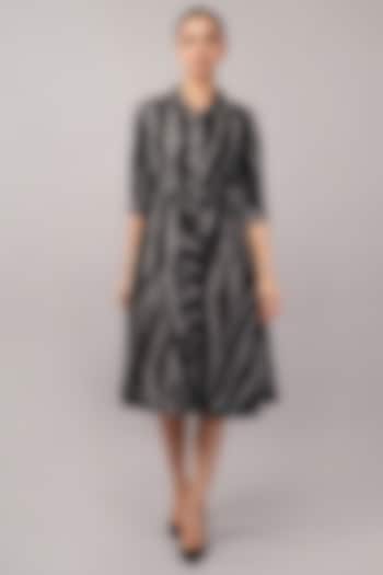 Black Silk Handwoven Ikat Fabric Midi Vacation Dress by Abraham & Thakore at Pernia's Pop Up Shop