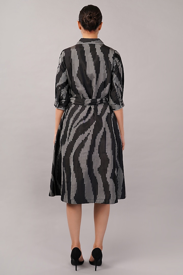 Black Silk Handwoven Ikat Fabric Midi Vacation Dress by Abraham & Thakore at Pernia's Pop Up Shop
