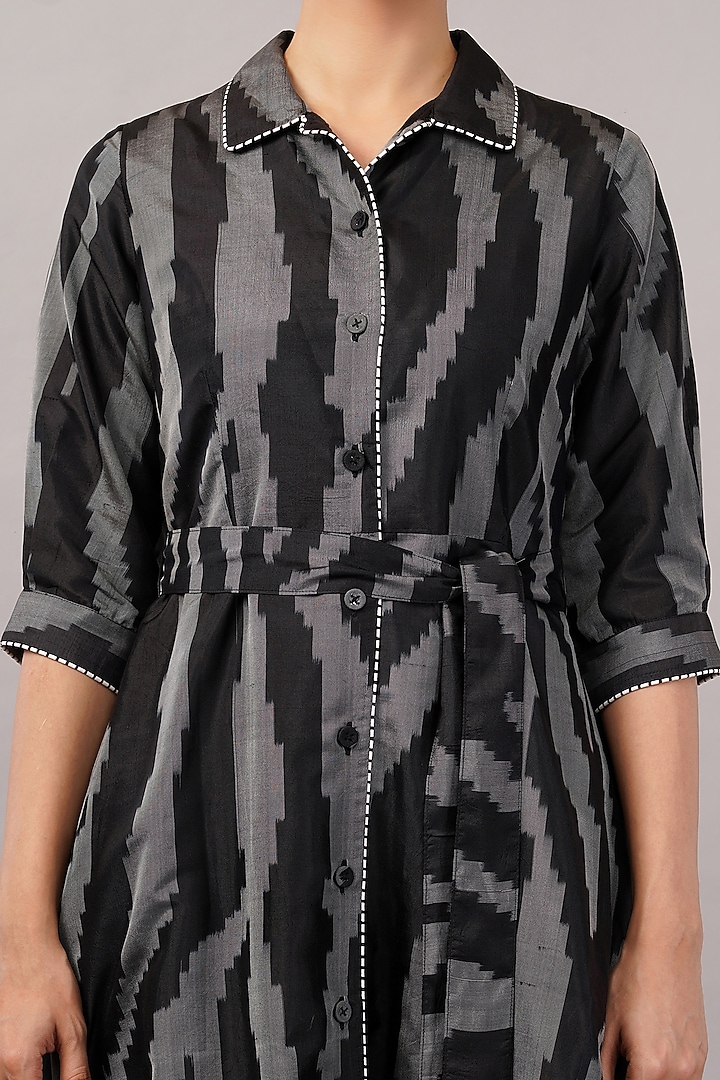 Black Silk Handwoven Ikat Fabric Midi Vacation Dress by Abraham & Thakore at Pernia's Pop Up Shop