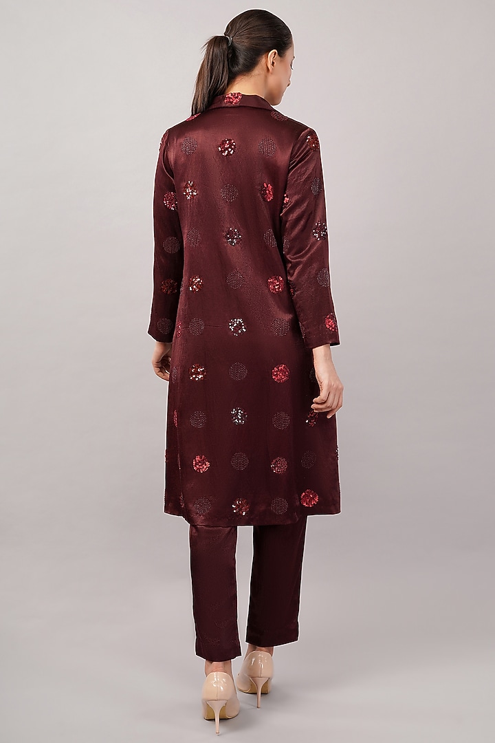 Cherry Red Viscose Satin Hand Embroidered Jacket by Abraham & Thakore at Pernia's Pop Up Shop