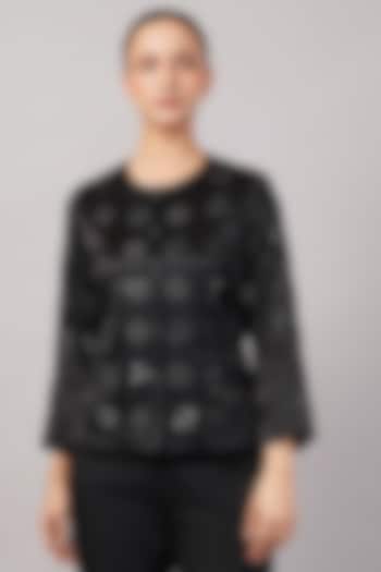 Black Viscose Satin Hand Embroidered Jacket by Abraham & Thakore at Pernia's Pop Up Shop