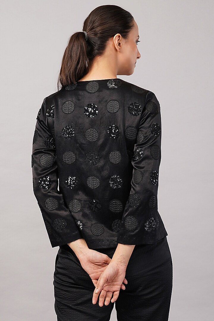 Black Viscose Satin Hand Embroidered Jacket by Abraham & Thakore at Pernia's Pop Up Shop