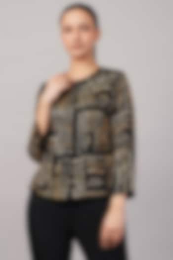 Black & Gold Viscose Georgette Gota Embroidered Jacket by Abraham & Thakore at Pernia's Pop Up Shop