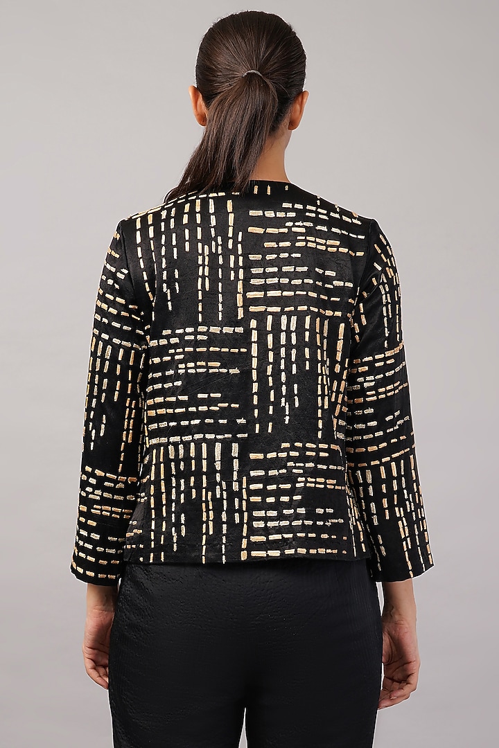 Black & Gold Viscose Georgette Gota Embroidered Jacket by Abraham & Thakore at Pernia's Pop Up Shop