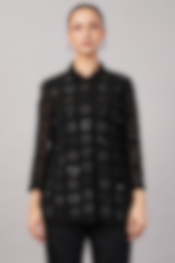 Black Viscose Georgette Hand Embroidered Shirt by Abraham & Thakore at Pernia's Pop Up Shop