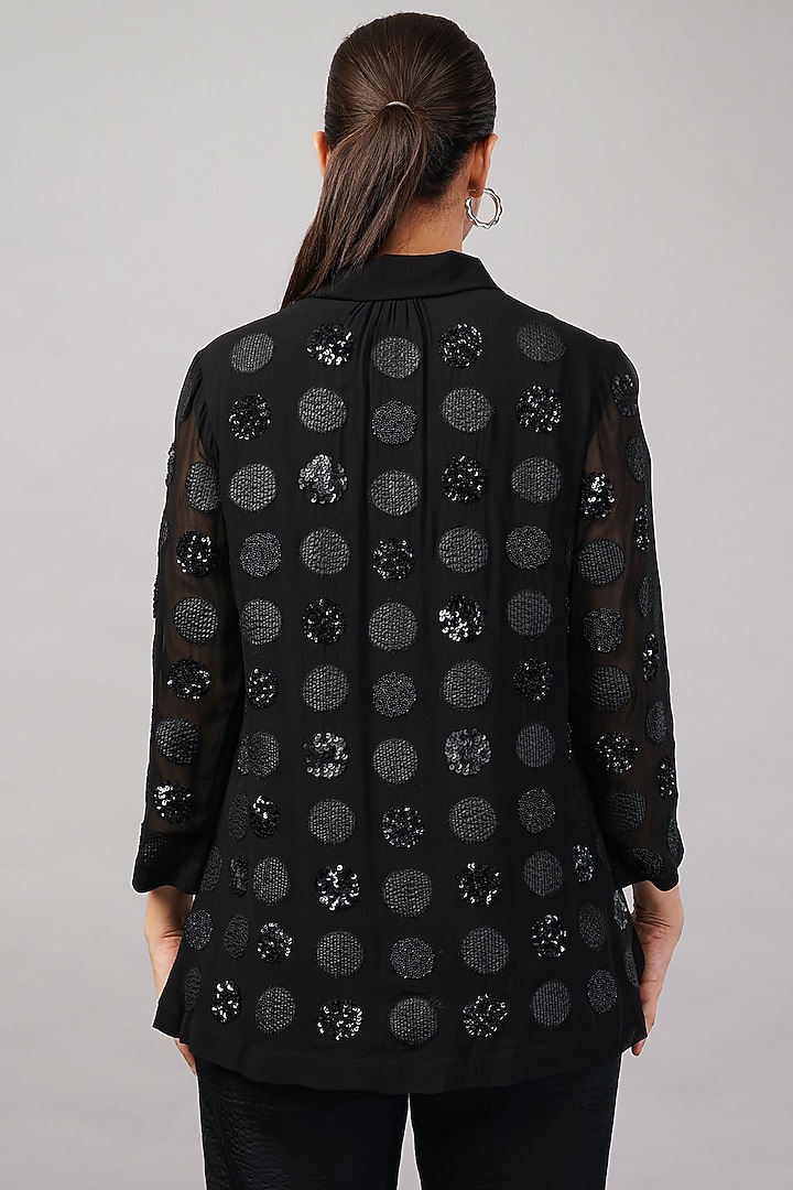 Black Viscose Georgette Hand Embroidered Shirt by Abraham & Thakore at Pernia's Pop Up Shop