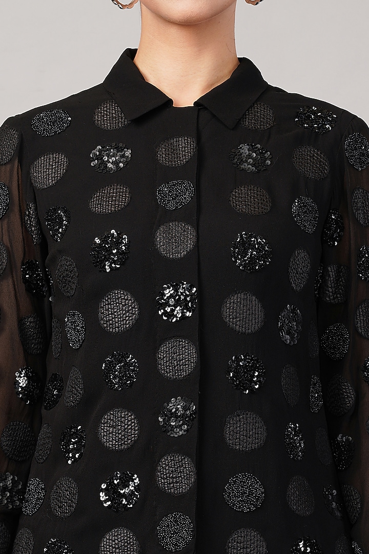 Black Viscose Georgette Hand Embroidered Shirt by Abraham & Thakore at Pernia's Pop Up Shop