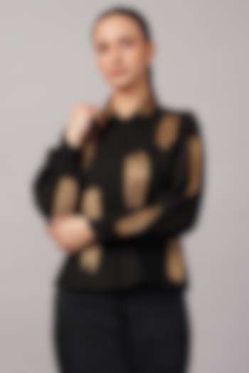 Black Chanderi & Silk Hand Embroidered Shirt by Abraham & Thakore at Pernia's Pop Up Shop