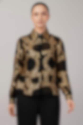 Black & Gold Viscose Organza Hand Embroidered Shirt by Abraham & Thakore at Pernia's Pop Up Shop