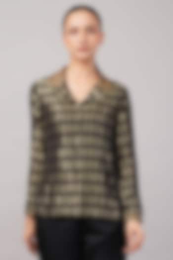 Black Silk Georgette Sequins Embellished Shirt by Abraham & Thakore at Pernia's Pop Up Shop