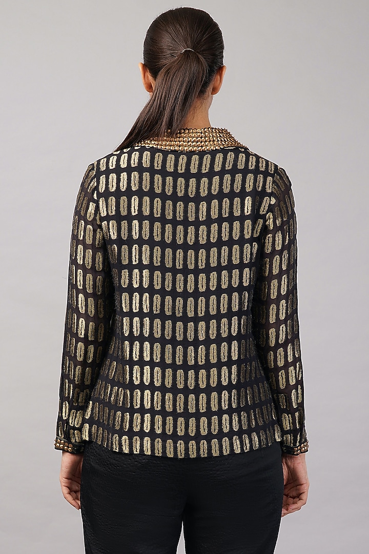 Black Silk Georgette Sequins Embellished Shirt by Abraham & Thakore at Pernia's Pop Up Shop