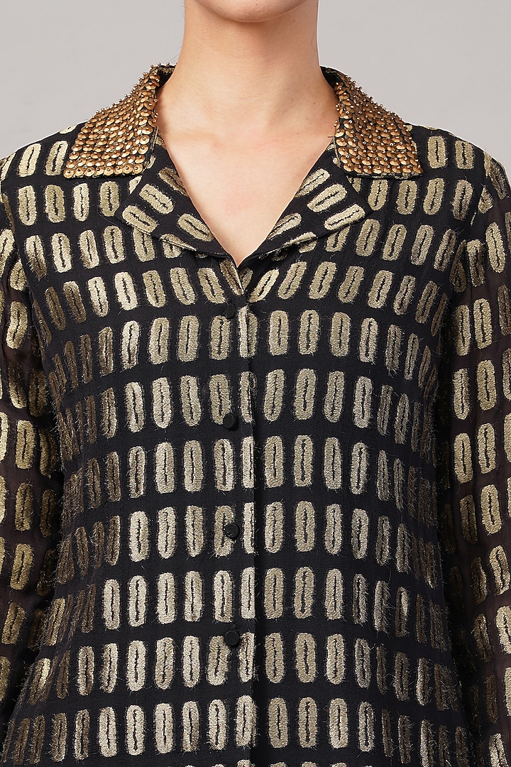 Black Silk Georgette Sequins Embellished Shirt by Abraham & Thakore at Pernia's Pop Up Shop