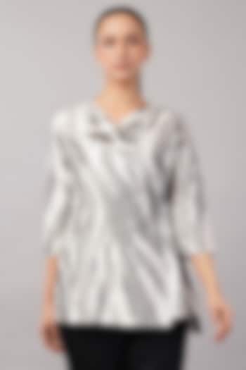 Ivory Silk Handwoven Ikat Fabric Top by Abraham & Thakore at Pernia's Pop Up Shop