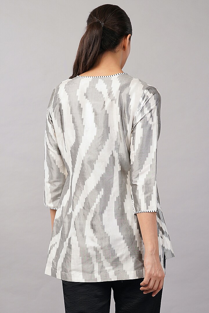Ivory Silk Handwoven Ikat Fabric Top by Abraham & Thakore at Pernia's Pop Up Shop