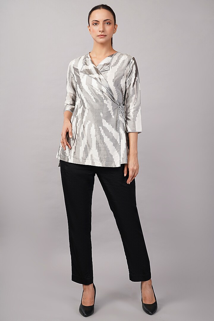 Ivory Silk Handwoven Ikat Fabric Top by Abraham & Thakore at Pernia's Pop Up Shop
