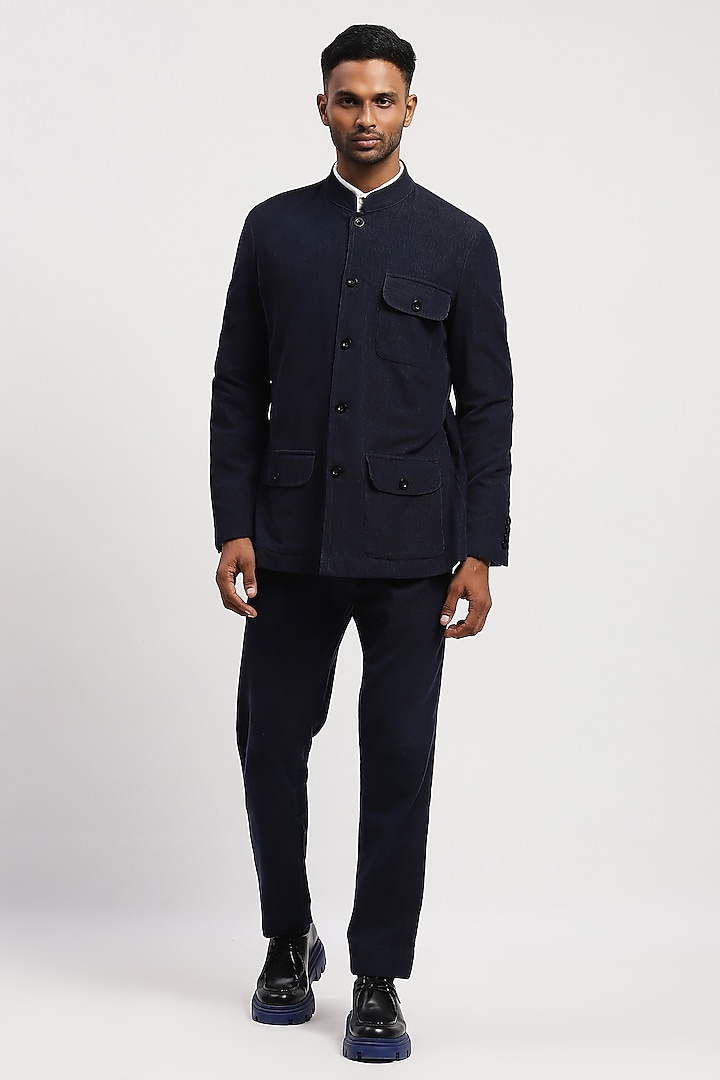 Navy Corduroy Crafted Jacket by Abraham & Thakore Men