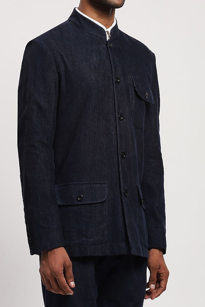 Navy Corduroy Crafted Jacket by Abraham & Thakore Men at Pernia's Pop Up Shop