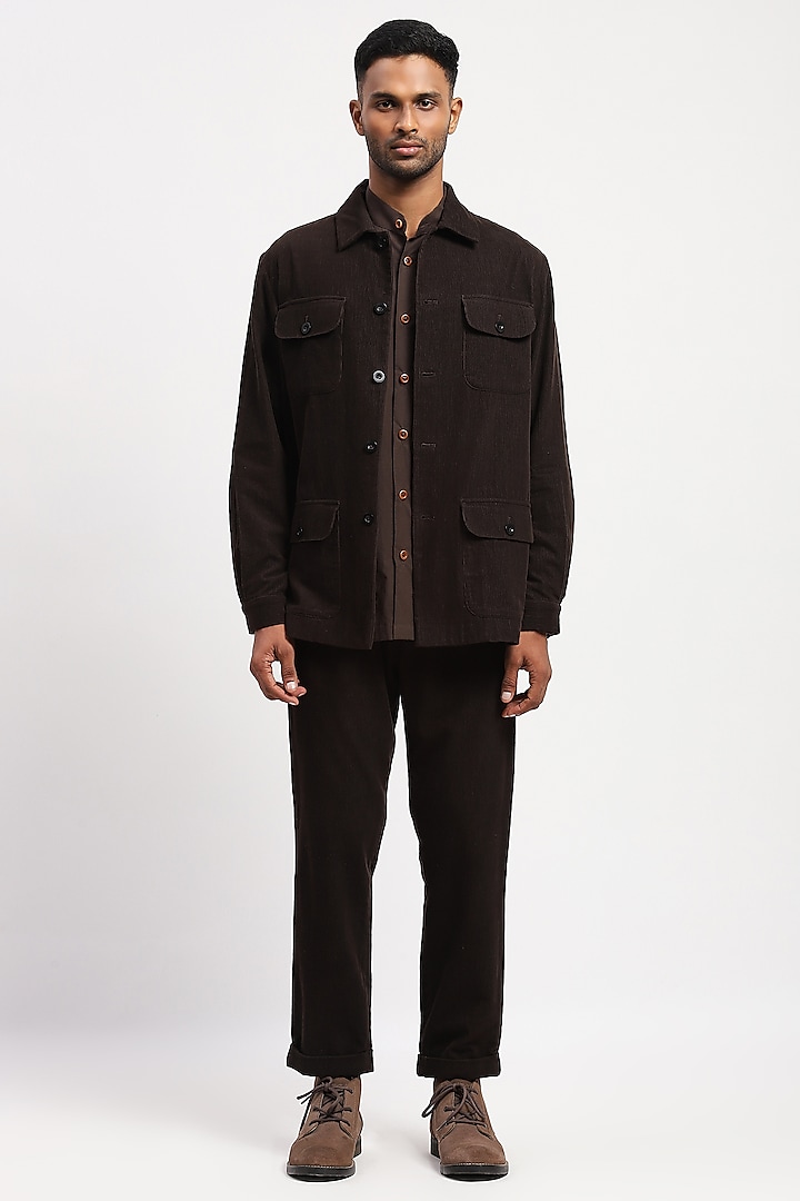 Brown Corduroy Crafted Jacket by Abraham & Thakore Men