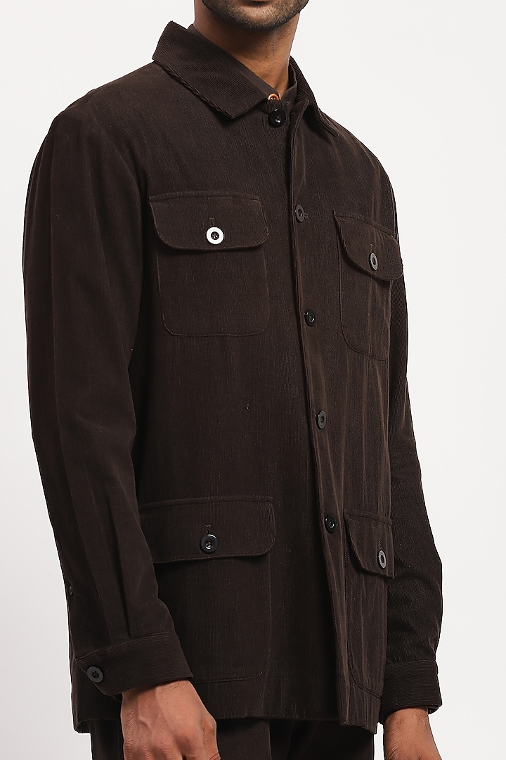 Brown Corduroy Crafted Jacket by Abraham & Thakore Men at Pernia's Pop Up Shop