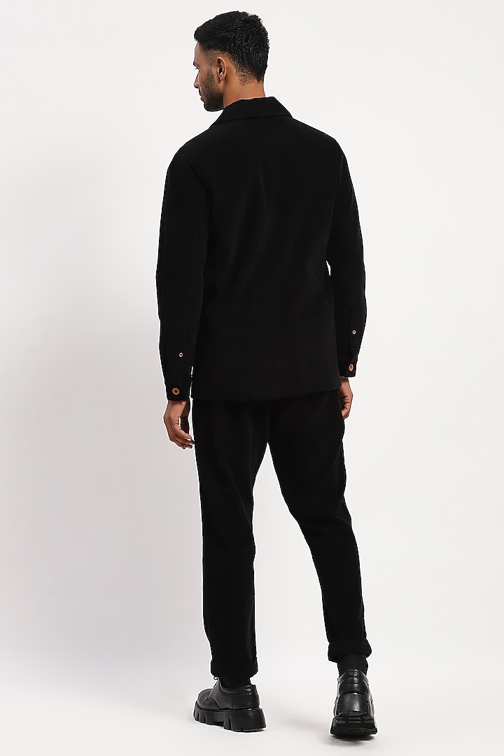 Black Corduroy Crafted Jacket by Abraham & Thakore Men at Pernia's Pop Up Shop