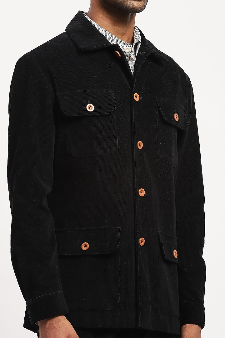 Black Corduroy Crafted Jacket by Abraham & Thakore Men at Pernia's Pop Up Shop