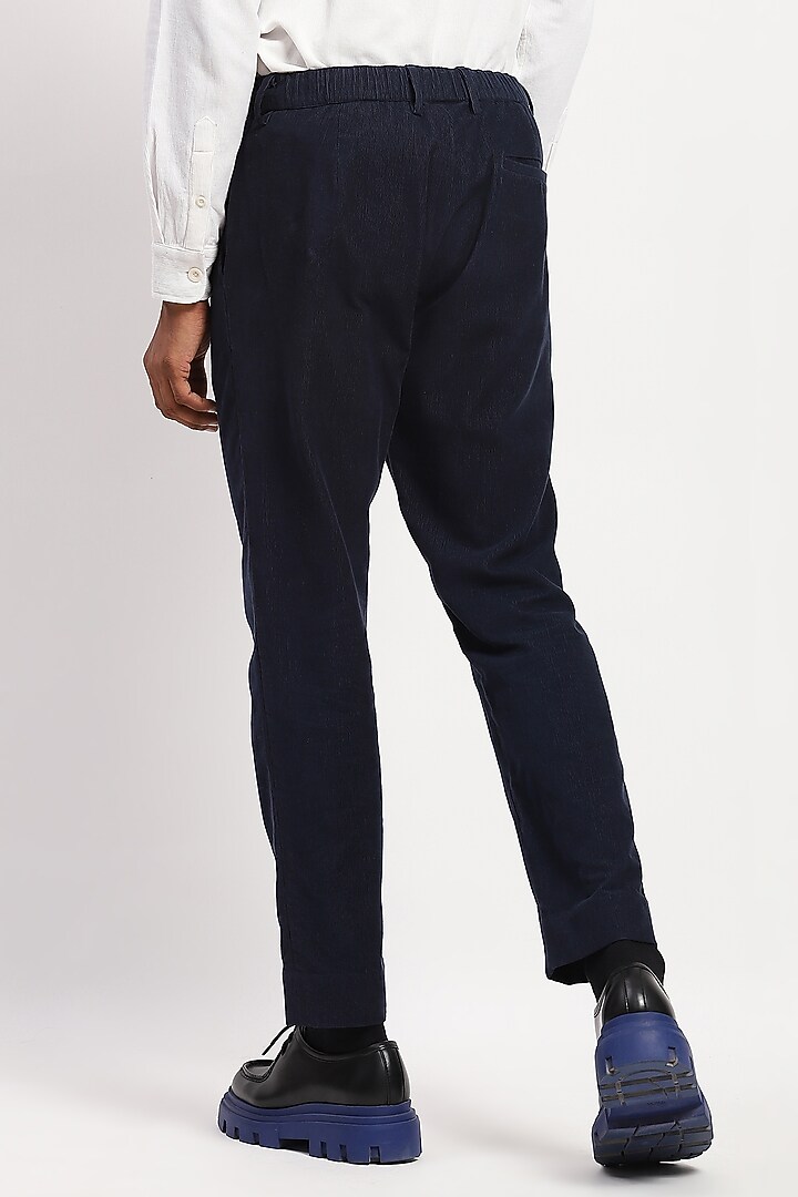 Navy Corduroy Crafted Trousers by Abraham & Thakore Men at Pernia's Pop Up Shop