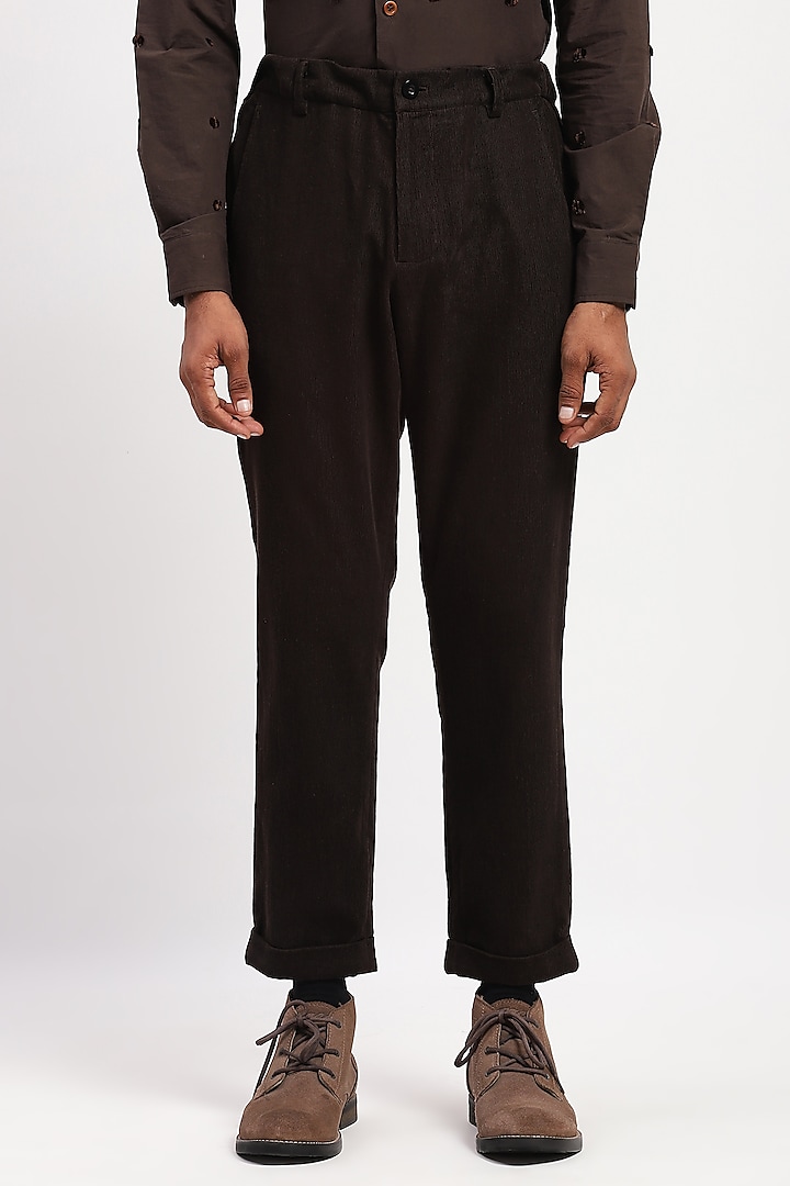 Black Corduroy Crafted Trousers by Abraham & Thakore Men at Pernia's Pop Up Shop