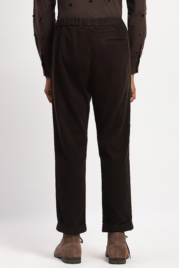 Black Corduroy Crafted Trousers by Abraham & Thakore Men at Pernia's Pop Up Shop