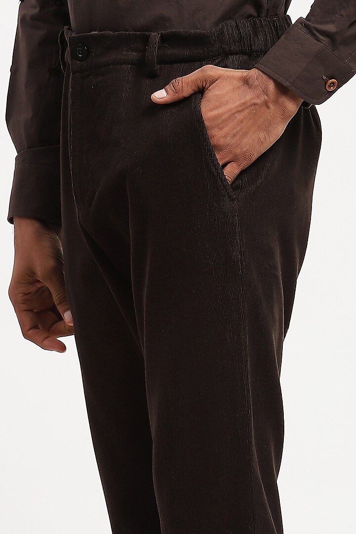 Black Corduroy Crafted Trousers by Abraham & Thakore Men at Pernia's Pop Up Shop
