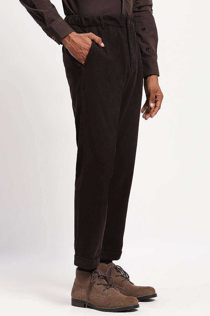 Black Corduroy Crafted Trousers by Abraham & Thakore Men at Pernia's Pop Up Shop