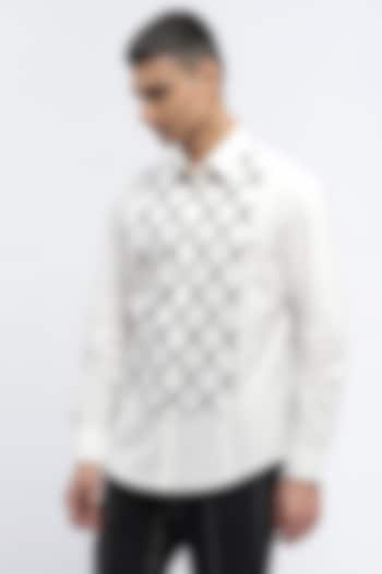 White Crafted Pure Cotton Block Printed Shirt by Abraham & Thakore Men at Pernia's Pop Up Shop