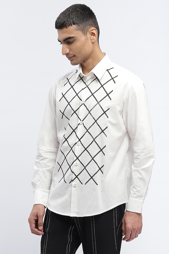 White Crafted Pure Cotton Block Printed Shirt by Abraham & Thakore Men at Pernia's Pop Up Shop