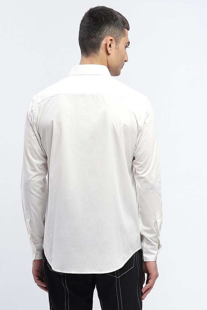 White Crafted Pure Cotton Block Printed Party Wear Shirt by Abraham & Thakore Men at Pernia's Pop Up Shop