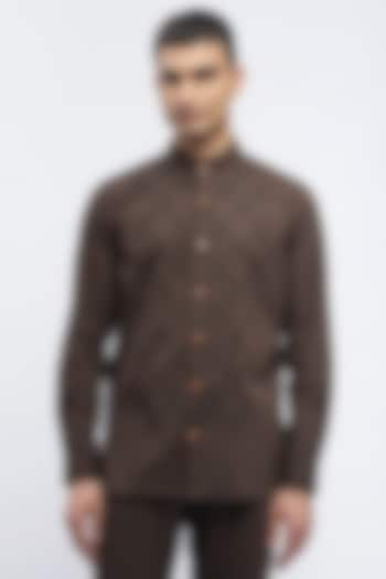 Brown Crafted Pure Cotton Block Printed Shirt by Abraham & Thakore Men at Pernia's Pop Up Shop