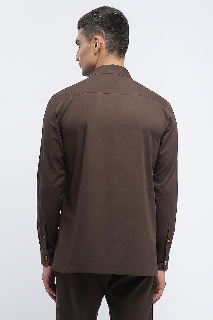 Brown Crafted Pure Cotton Block Printed Party Wear Shirt by Abraham & Thakore Men at Pernia's Pop Up Shop